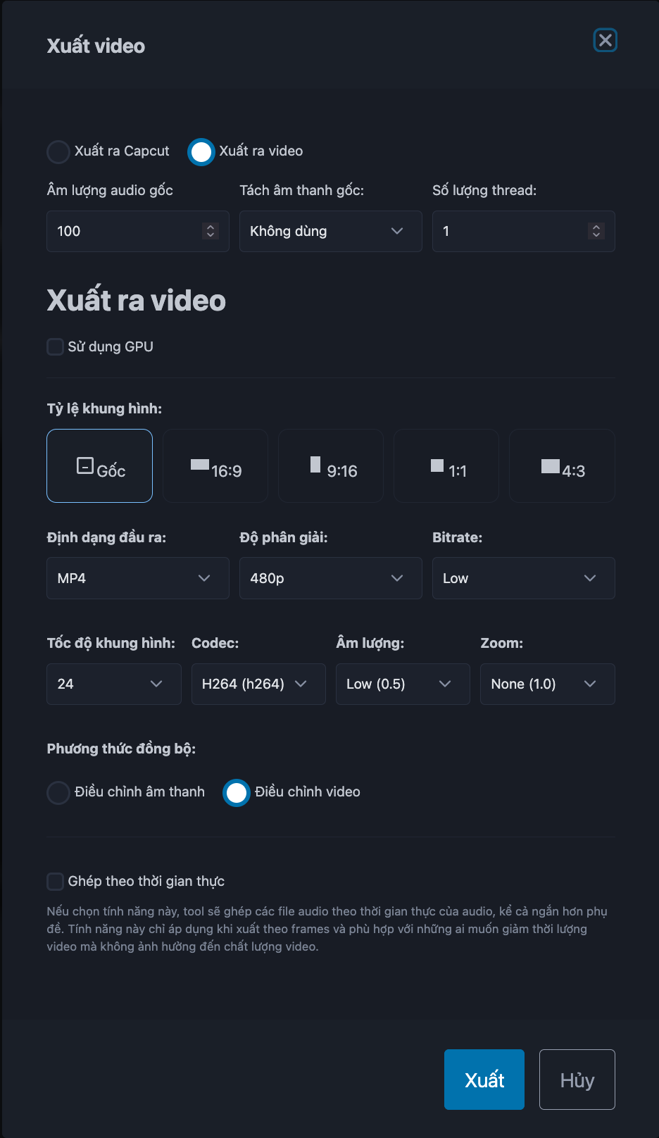 Cấu hình xuất video